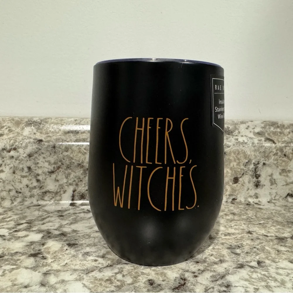 RAE DUNN CHEERS WITCHES HALLOWEEN INSULATED WINE GLASS-TUMBLER-CUP NWT!
